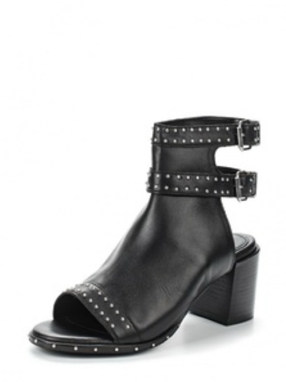 Topshop Size 38 Studded Black Leather Open-Toe Ankle Sandal boots chunky heel